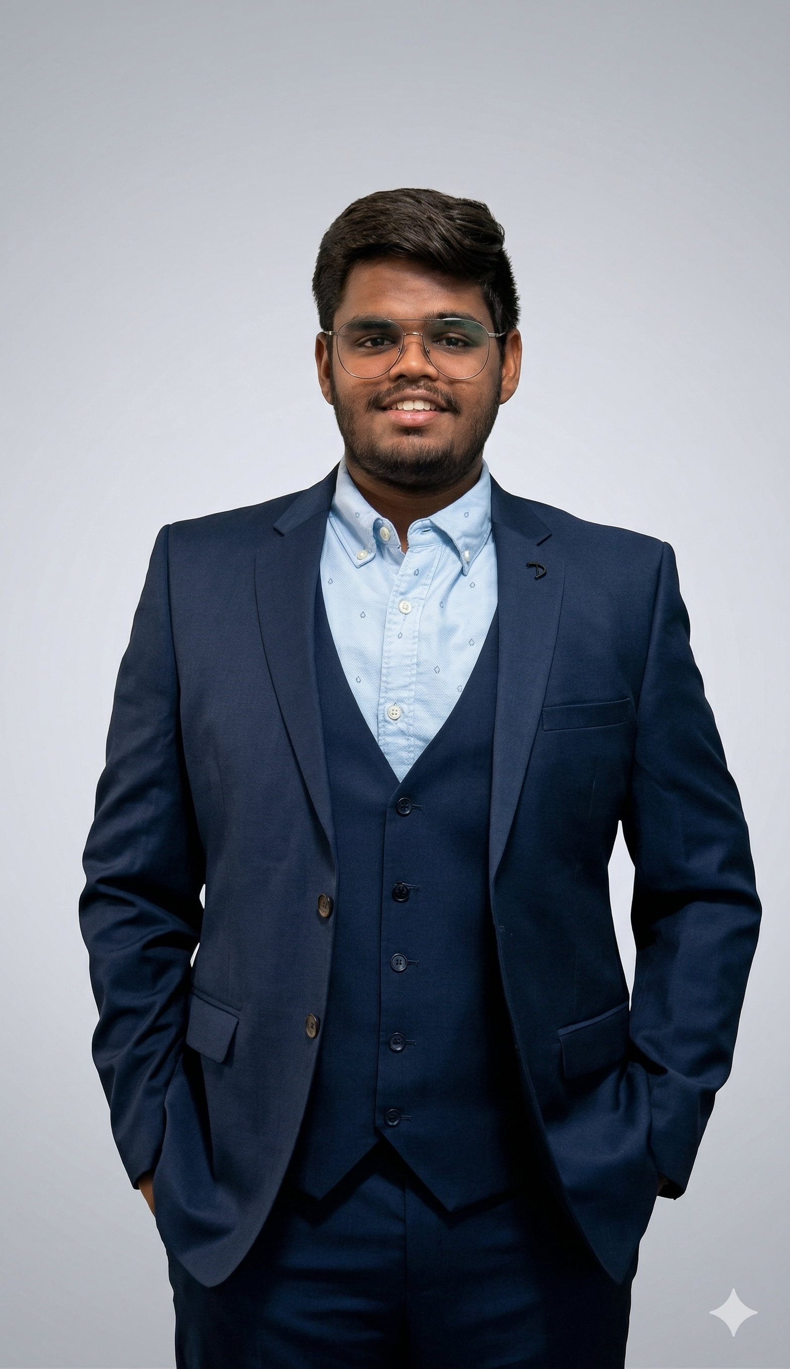 Headshot portrait of Anshul Kamble in a navy suit