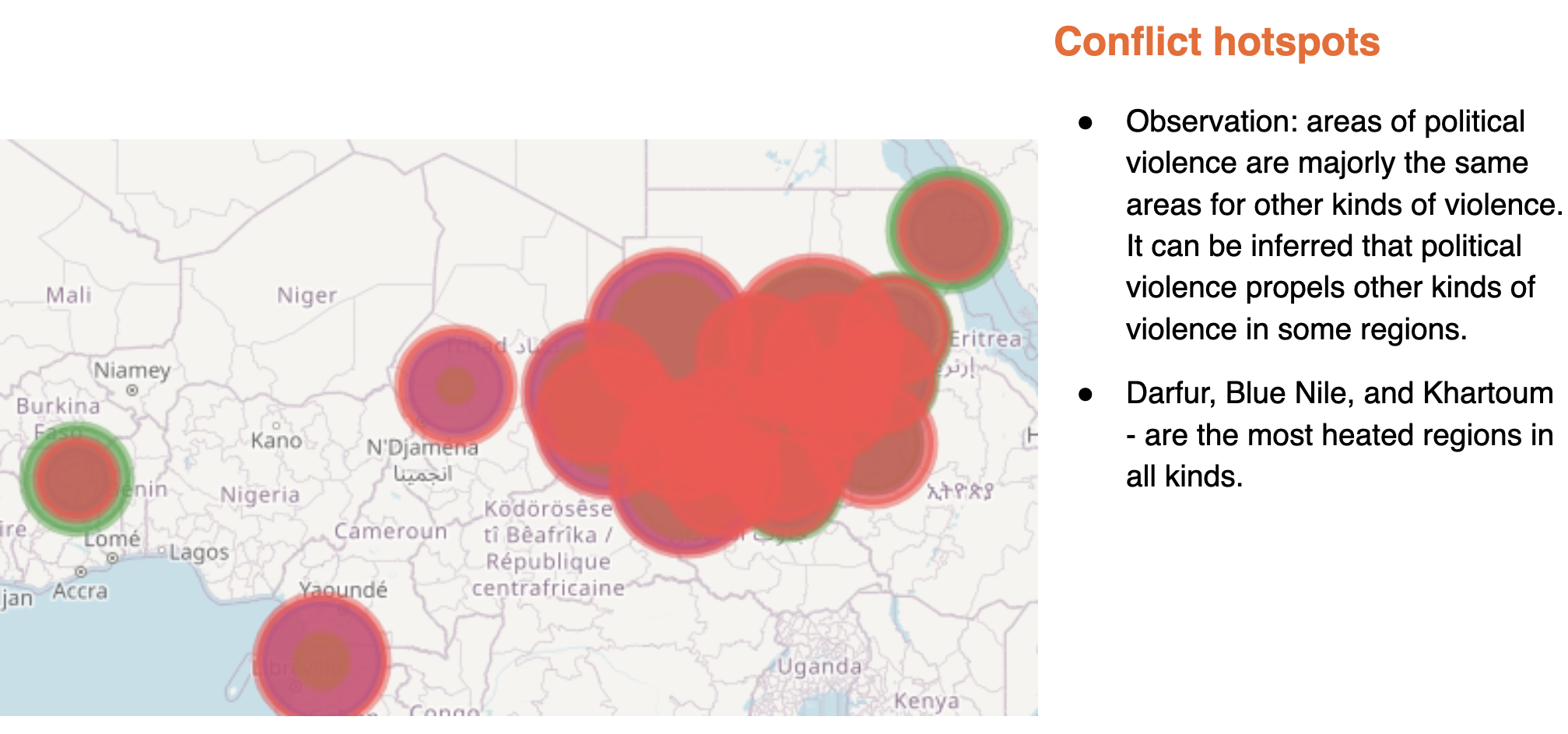 Sudan conflict hotspots visualization